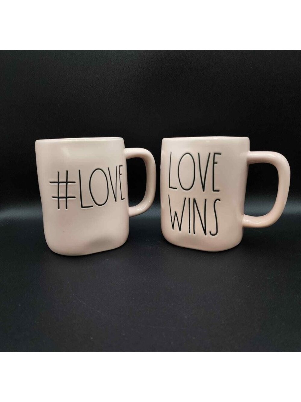 Rae Dunn Coffee Mug #Love- Love Wins Pink Ceramic Coffee Tea Mugs Set of 2